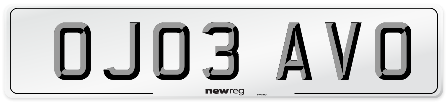 OJ03 AVO Number Plate from New Reg